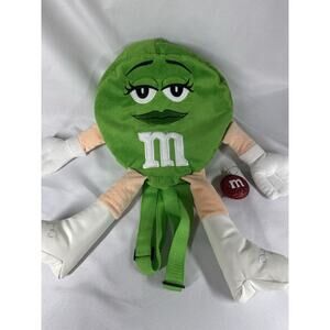M&M World Rare Green M&M Adjustable Backpack Plush Styled 18"/Red Ornament